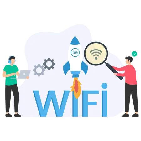 People working on wifi network  Illustration