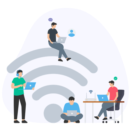 People working on wifi signal  Illustration