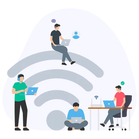 People working on wifi signal  Illustration