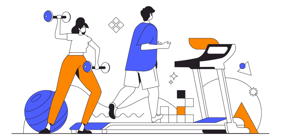 People working out at gym Illustration