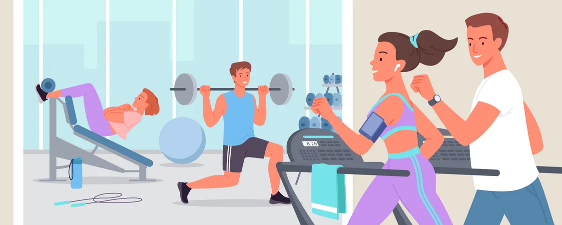 People working out at gym  Illustration