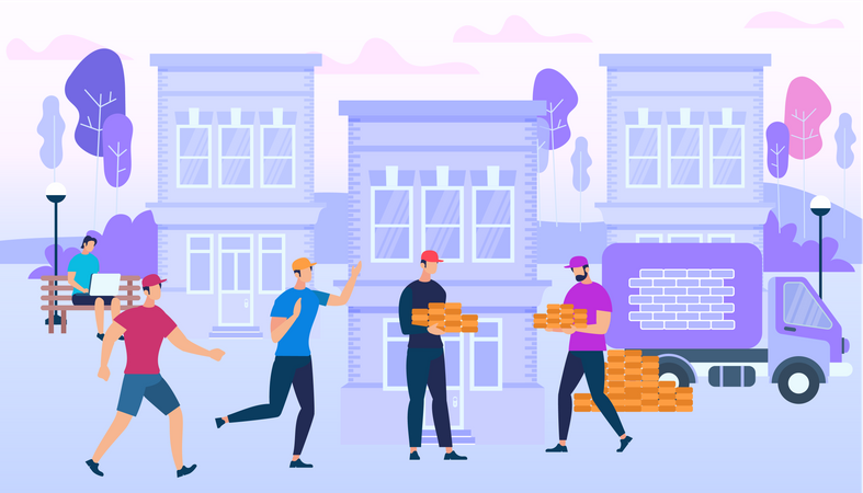 People Working Together to Build New House connecting with social life  Illustration