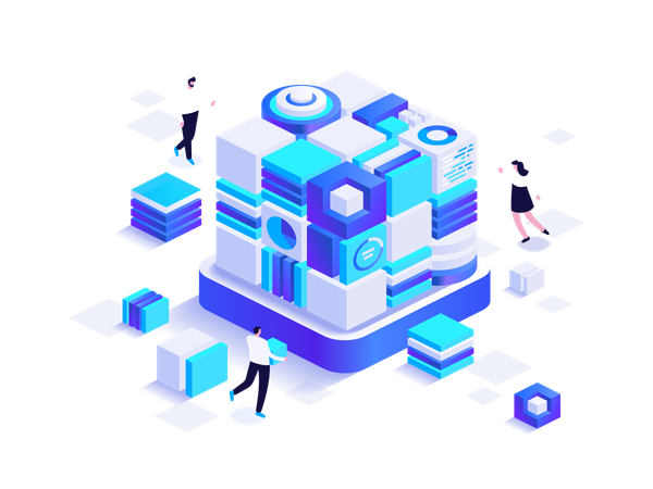 People working with blockchain technology  Illustration