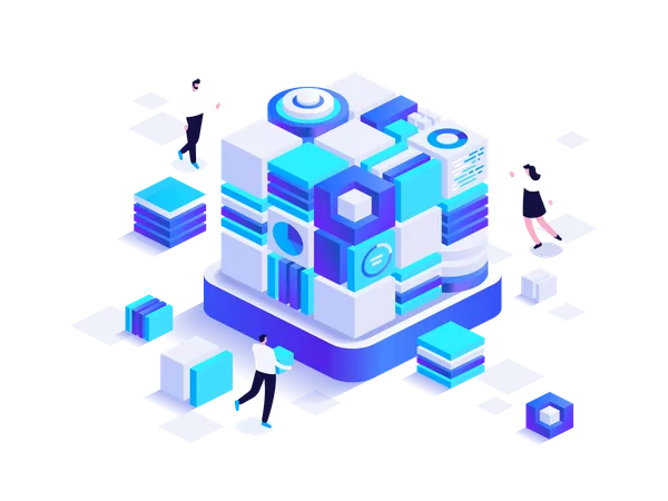 People working with blockchain technology  Illustration