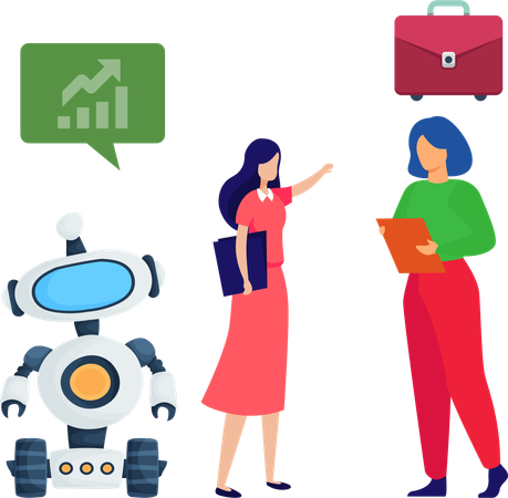 People working with business robot  Illustration
