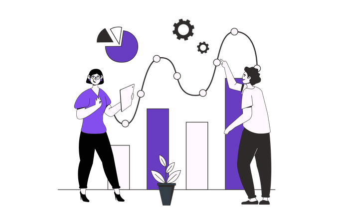 People working with charts  Illustration