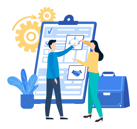 People working with checklist Illustration
