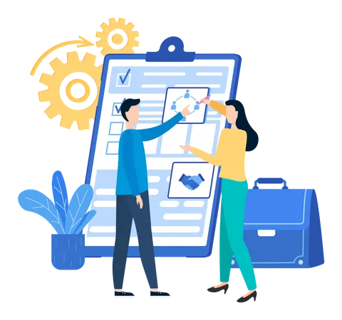 People working with checklist  Illustration