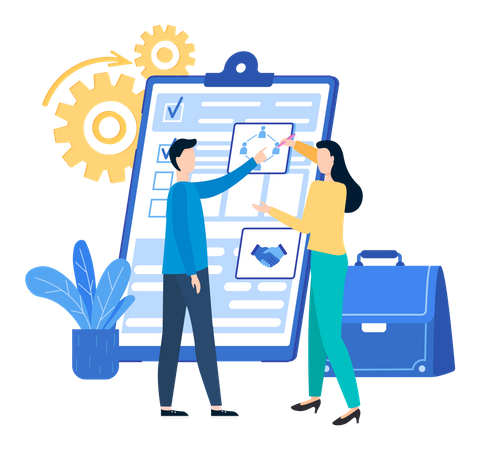 People working with checklist  Illustration