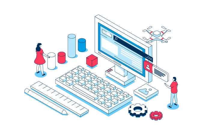 Programming Concept In 3 D Isometric Design People Working With Code Or Script Creating Software Prototyping And Making Optimization Programs Vector Illustration With Isometry Scene For Web Graphic Illustration