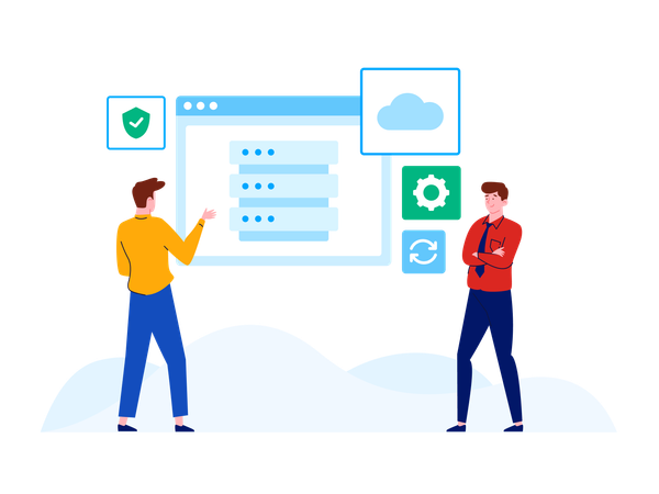 People working with database server  Illustration