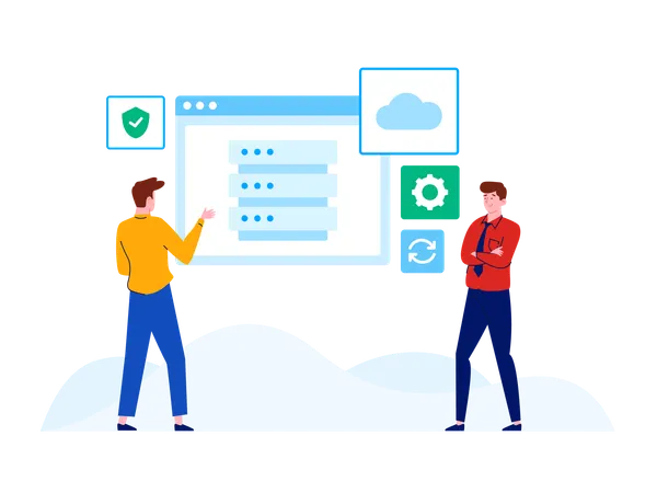 People working with database server  Illustration