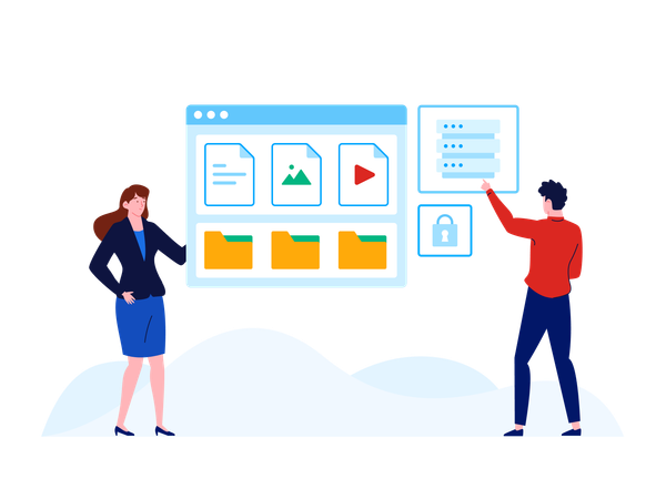 People working with file server  Illustration