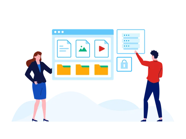 People working with file server  Illustration