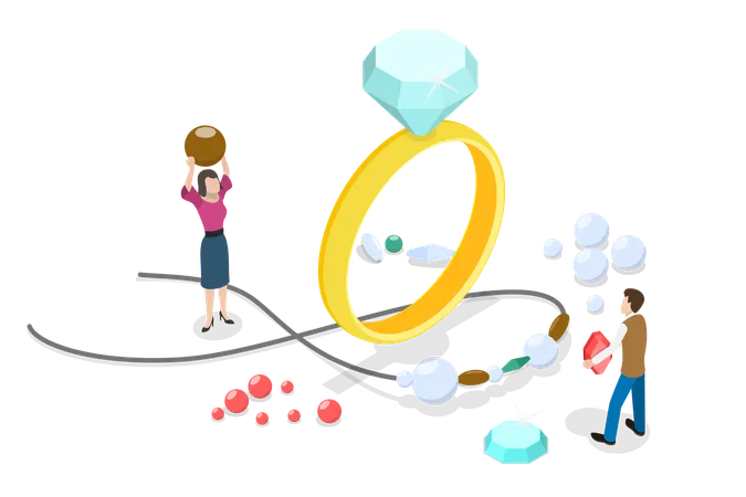 3 D Isometric Flat Vector Conceptual Illustration Of Jewelry Industry Working With Precious Stones And Metals Illustration