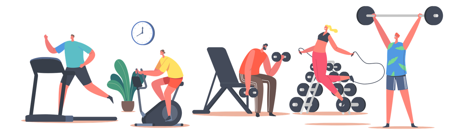 People Workout In Gym Illustration