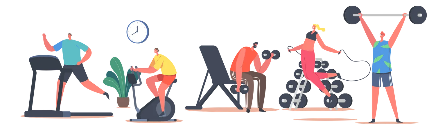 People Workout In Gym  Illustration