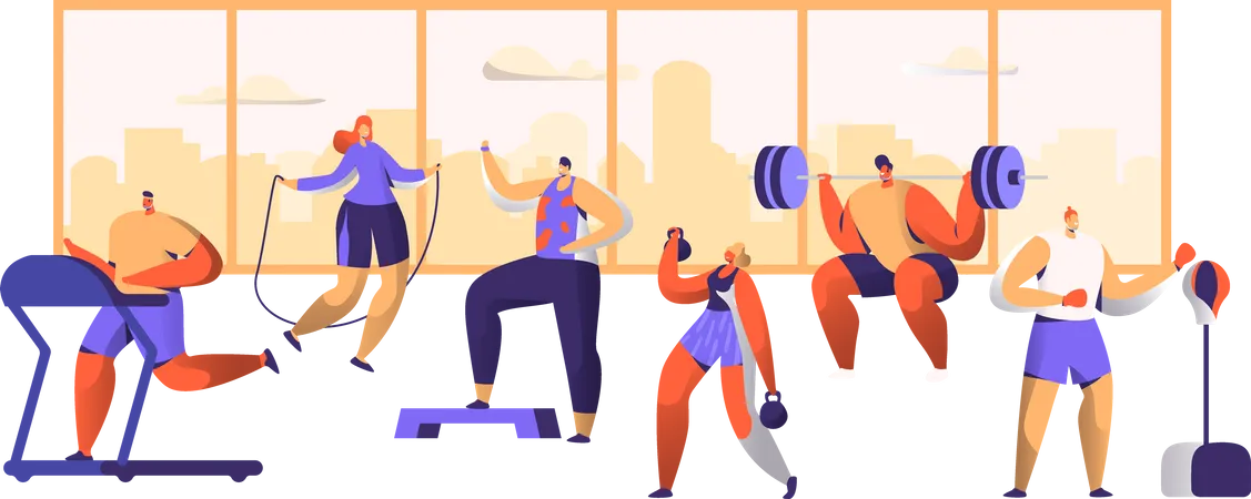 People Workout In Gym  Illustration
