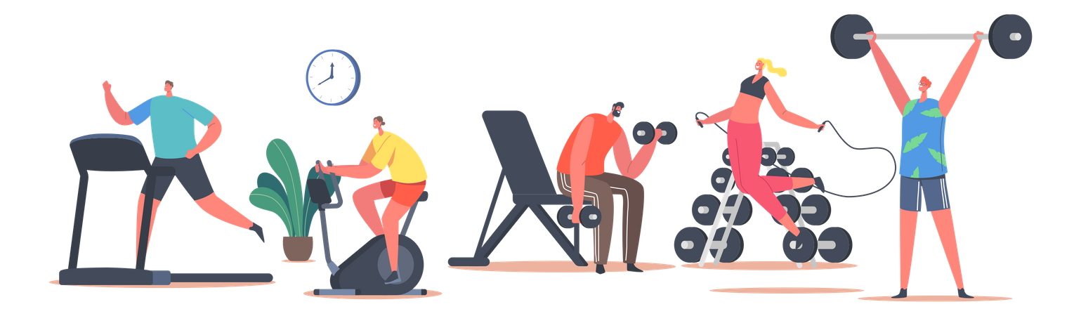 People Workout In Gym  Illustration