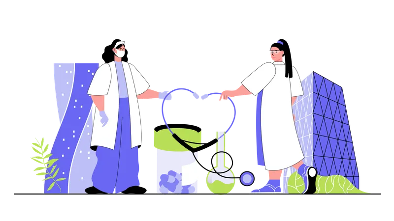 People works as doctors making diagnose patients and prescribe treatments professional physician help  Illustration