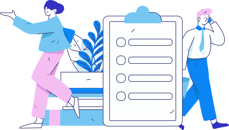 People works on questionnaire form  Illustration