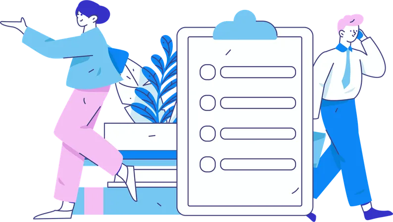 People works on questionnaire form  Illustration