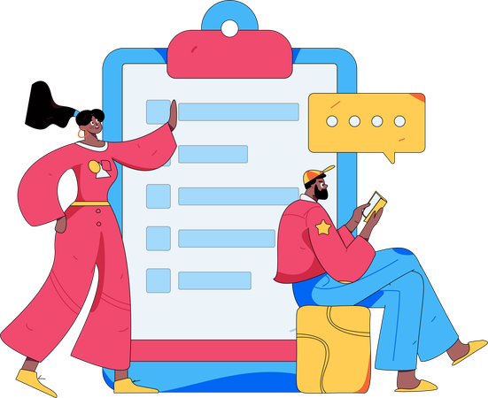 People works on questionnaire form  Illustration