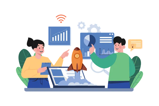 People Works On Startup Technology  Illustration