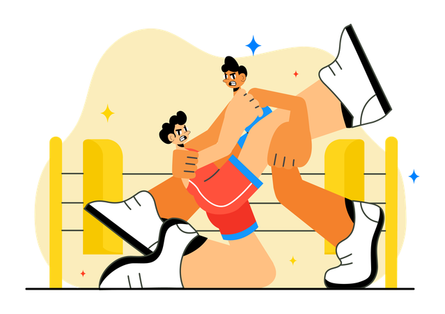 People wrestling in ring  Illustration