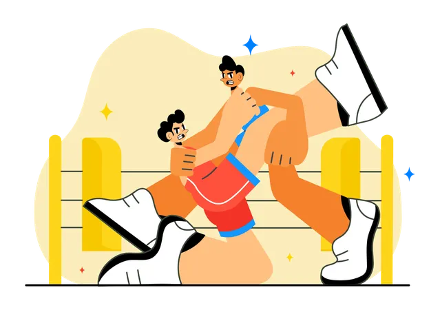 People wrestling in ring  Illustration