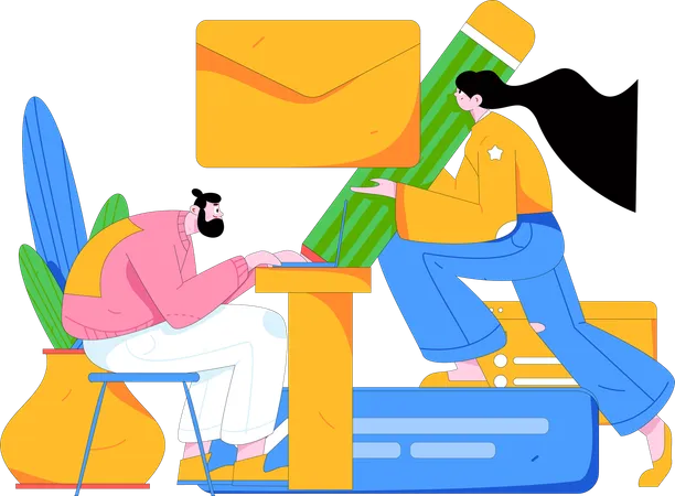 People write mail  Illustration