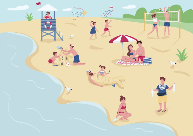 Peoples on beach  일러스트레이션