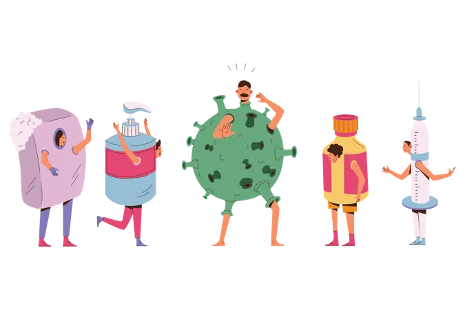 Peoples Use The Medical Theme Costume Illustration Depicts All Of The Key Components That Work Together To Fight The Virus Making It An Essential Tool In Your Fight Against This Global Pandemic Illustration