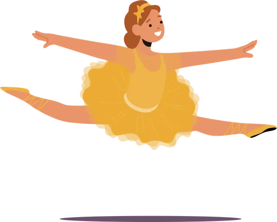 La pequeña bailarina irradia elegancia mientras salta con delicada precisión  Ilustración
