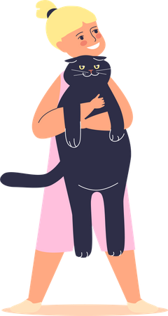 Pequeña niña sosteniendo gatito  Ilustración