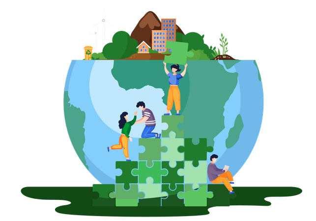 Pequenas pessoas salvando a ecologia mundial  Ilustração
