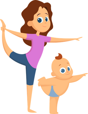 Pequeño bebé e hijo haciendo yoga  Ilustración