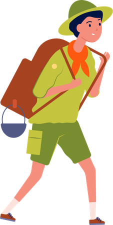 Pequeño boy scout con mochila  Ilustración