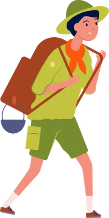 Pequeño boy scout con mochila  Ilustración