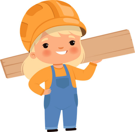 Pequeño carpintero sosteniendo madera  Ilustración