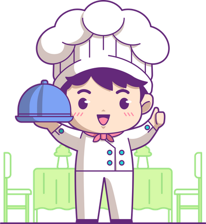 Pequeno chef com comida  Ilustração