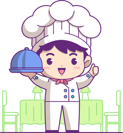 Pequeño chef con comida  Ilustración