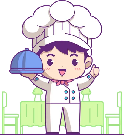 Pequeño chef con comida  Ilustración