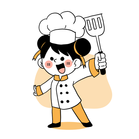 Pequeño chef feliz sosteniendo una espátula  Ilustración