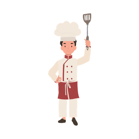 Niño pequeño chef en delantal  Ilustración