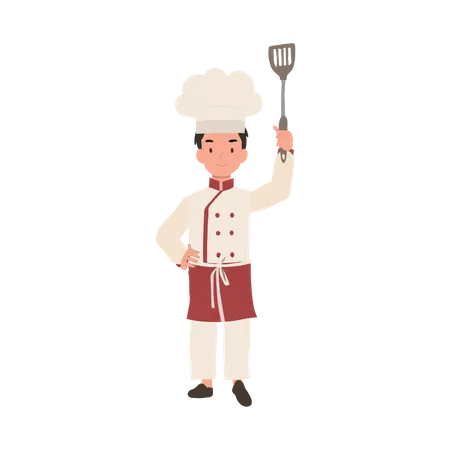 Niño pequeño chef en delantal  Ilustración