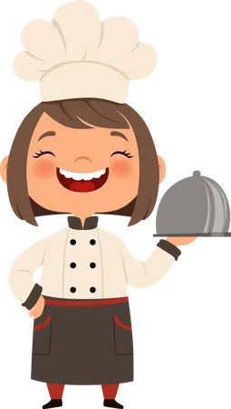 Pequeno chef servindo comida  Ilustração