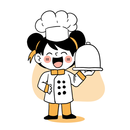 Pequeño chef sirviendo comida  Ilustración