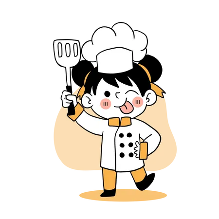Pequeño chef sosteniendo espátula  Ilustración