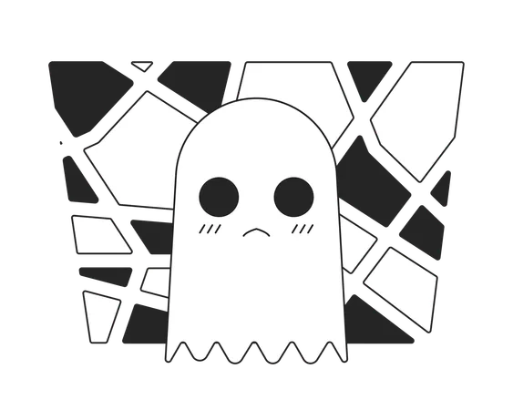 Pequeño fantasma blanco sobre fondo de mosaico  Ilustración